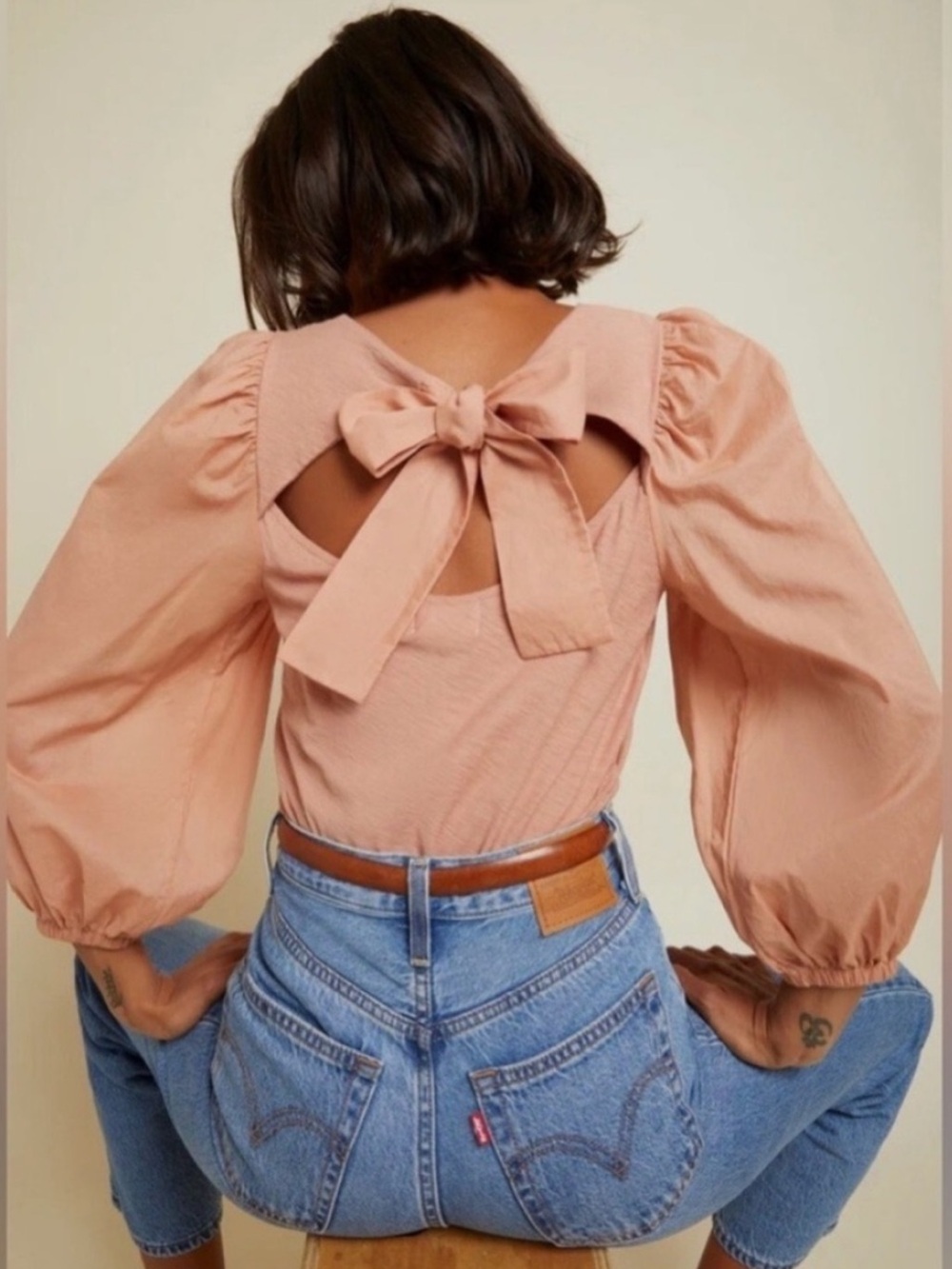 Nation LTD Shalom Tie Bow Open Back Combo Top Bisou Blush 100%Pima Cotton Size
M